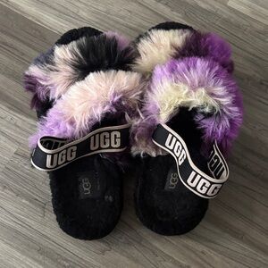 UGG Black and Purple Fluffy Slippers